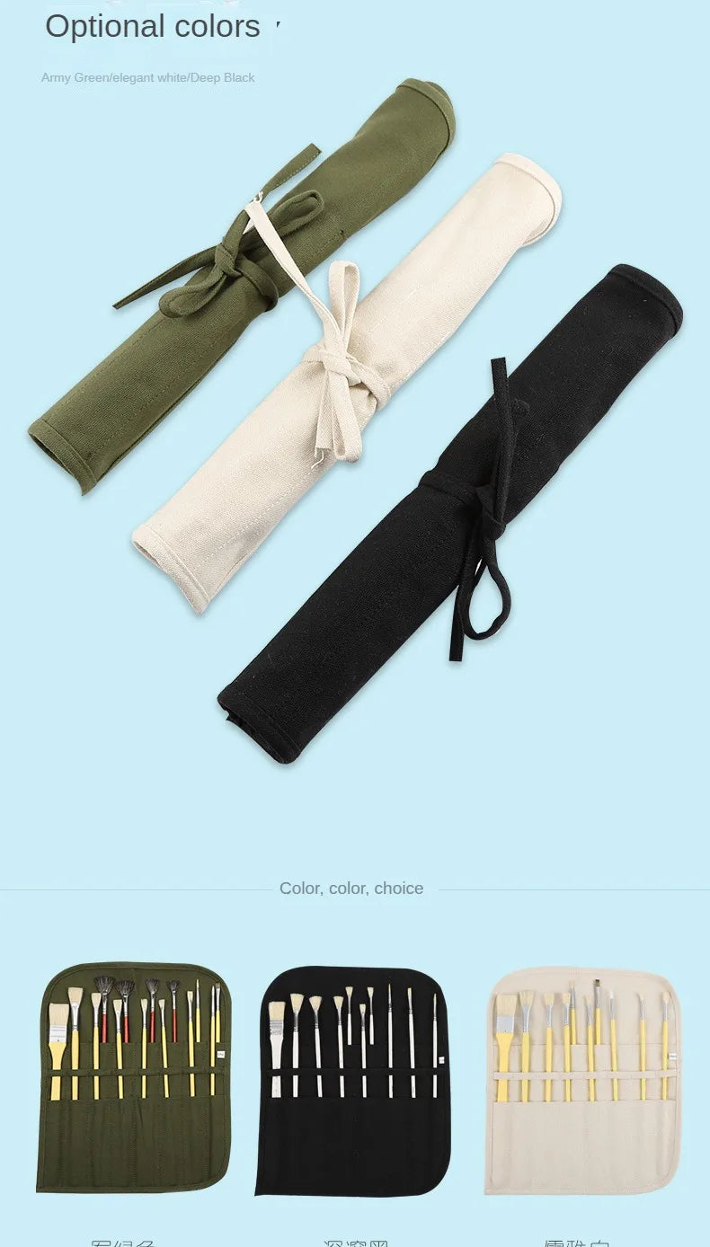 16/22 Holes Makeup Brush Storage Bag Women's Canvas Cosmetic Pouch Travel Fold Organizer Portable Bundle Strap Design Beauty Bag