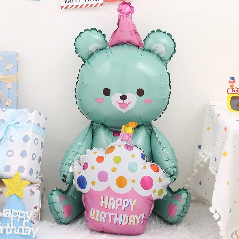 ins 4D Bear Foil Balloon Baby Birthday Photo Props Cartoon Aluminum Film Balloons Happy Birthday Party Baloon Baby Shower Ballon