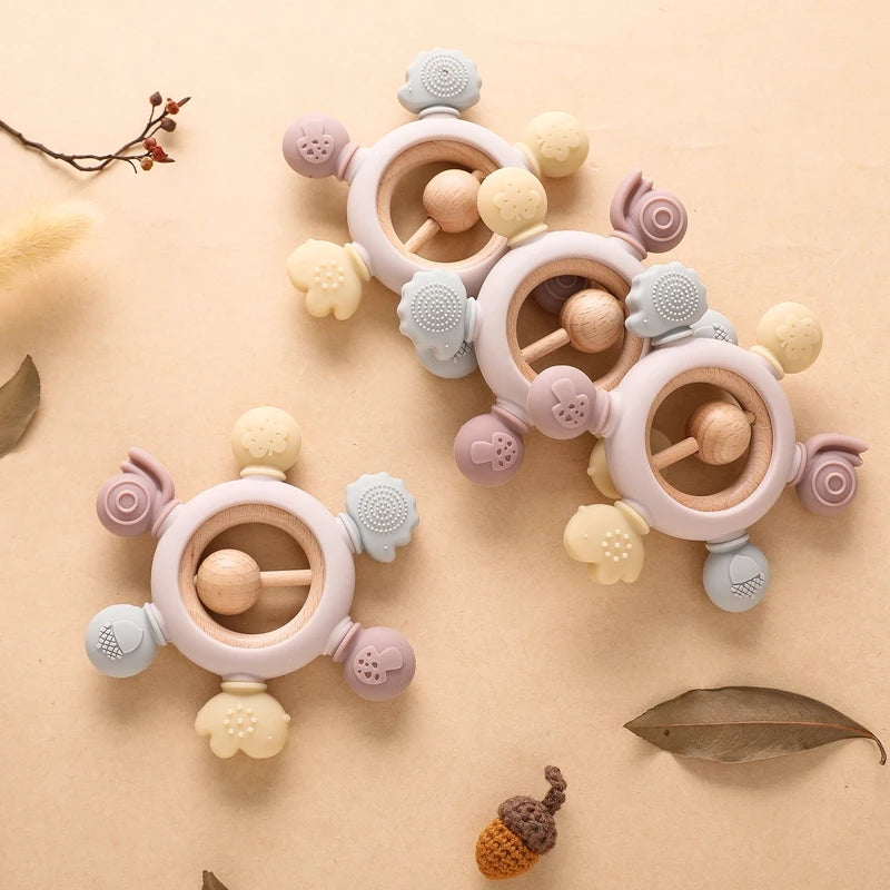 Let's Make 1PC Silicone Teether Baby Rudder Shape Wooden Teether Ring Kid Gift BPA Free Silicone Children Goods Kid Teething Toy