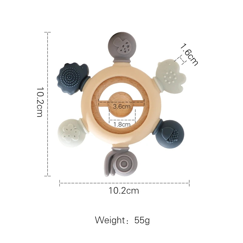 Let's Make 1PC Silicone Teether Baby Rudder Shape Wooden Teether Ring Kid Gift BPA Free Silicone Children Goods Kid Teething Toy