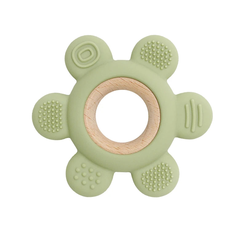 Let's Make 1PC Silicone Teether Baby Rudder Shape Wooden Teether Ring Kid Gift BPA Free Silicone Children Goods Kid Teething Toy