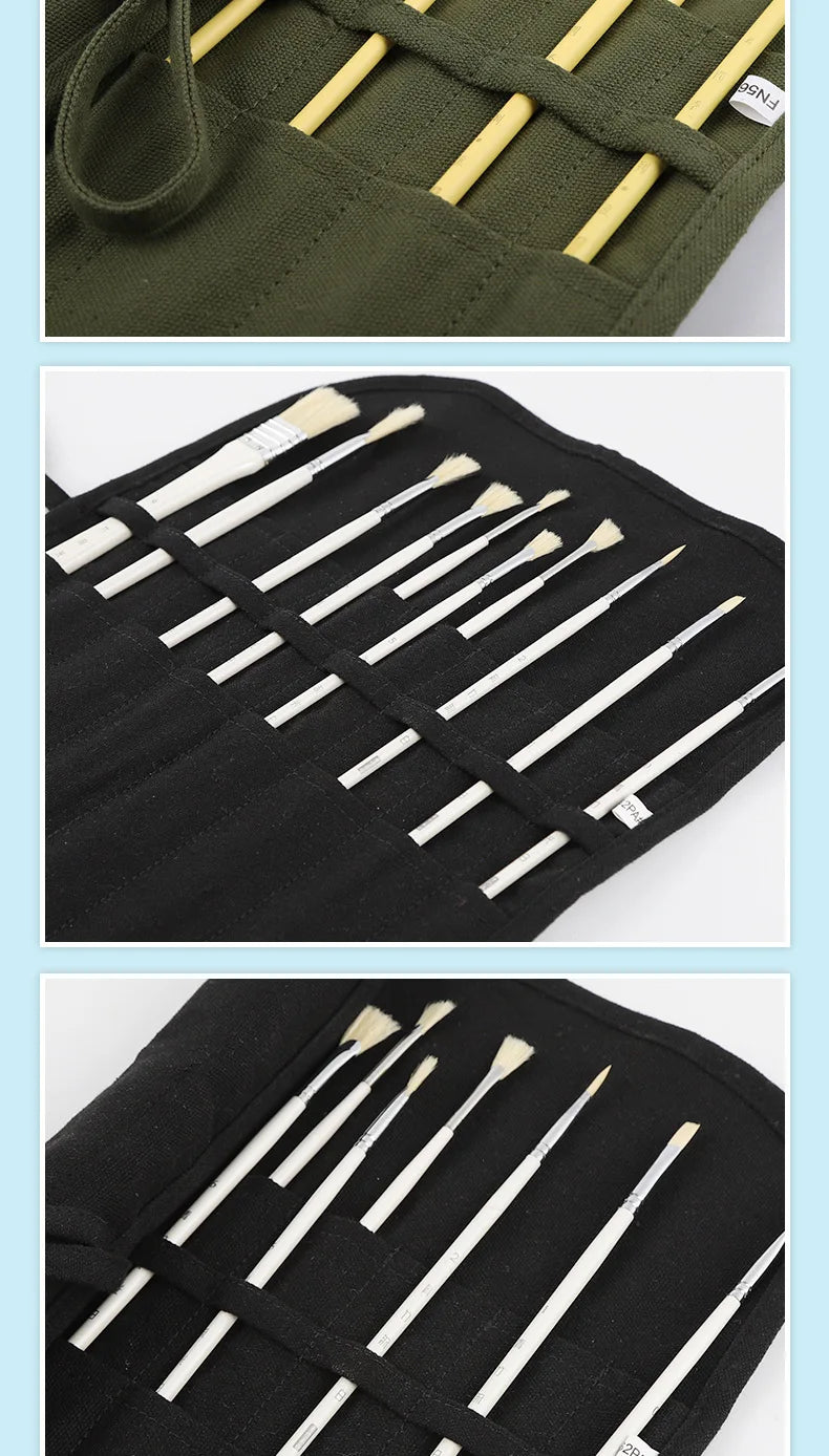 16/22 Holes Makeup Brush Storage Bag Women's Canvas Cosmetic Pouch Travel Fold Organizer Portable Bundle Strap Design Beauty Bag