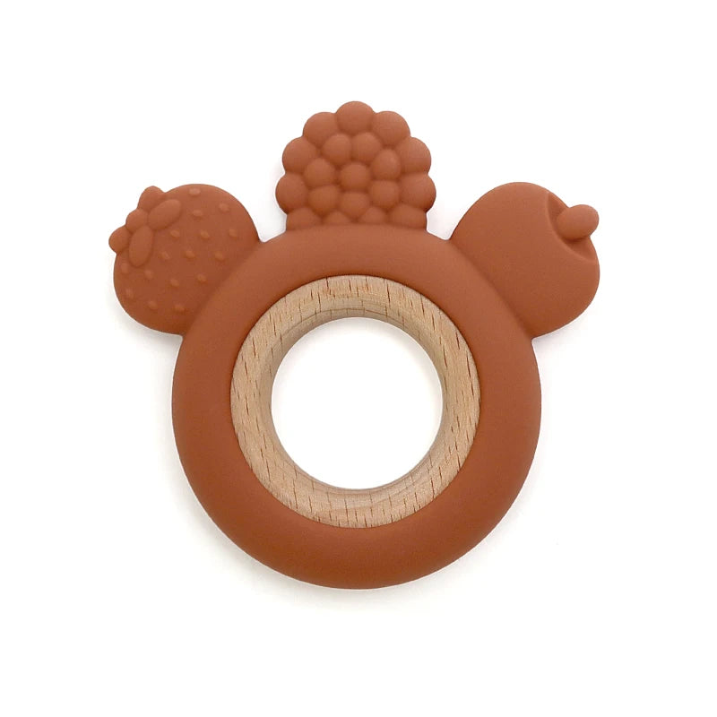 Let's Make 1PC Silicone Teether Baby Rudder Shape Wooden Teether Ring Kid Gift BPA Free Silicone Children Goods Kid Teething Toy