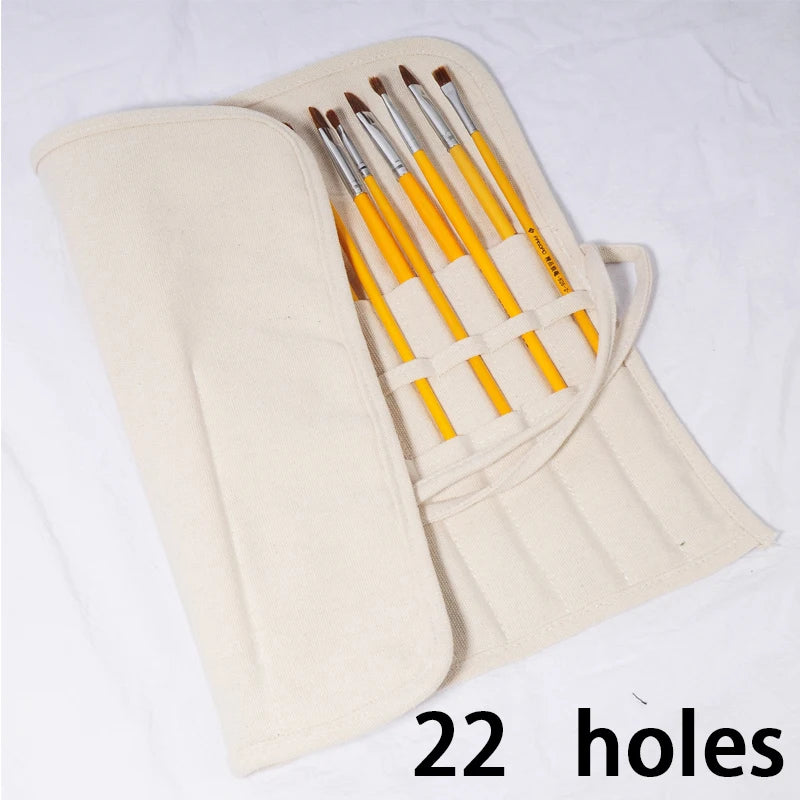 16/22 Holes Makeup Brush Storage Bag Women's Canvas Cosmetic Pouch Travel Fold Organizer Portable Bundle Strap Design Beauty Bag
