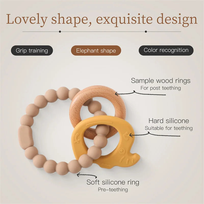 Let's Make 1PC Silicone Teether Baby Rudder Shape Wooden Teether Ring Kid Gift BPA Free Silicone Children Goods Kid Teething Toy