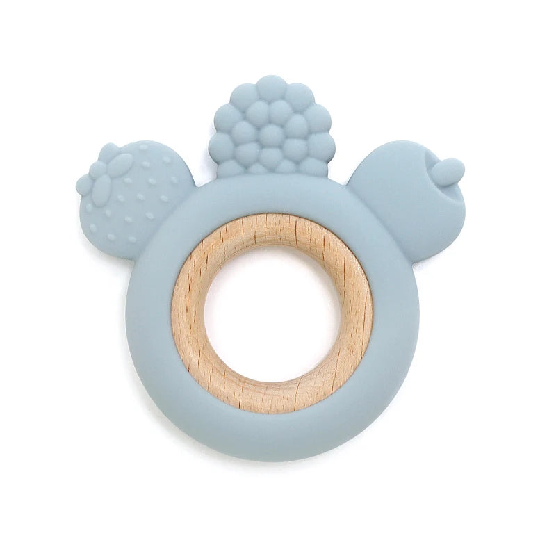Let's Make 1PC Silicone Teether Baby Rudder Shape Wooden Teether Ring Kid Gift BPA Free Silicone Children Goods Kid Teething Toy