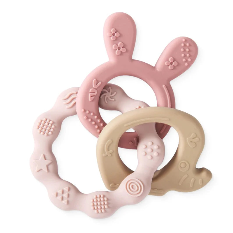 Let's Make 1PC Silicone Teether Baby Rudder Shape Wooden Teether Ring Kid Gift BPA Free Silicone Children Goods Kid Teething Toy