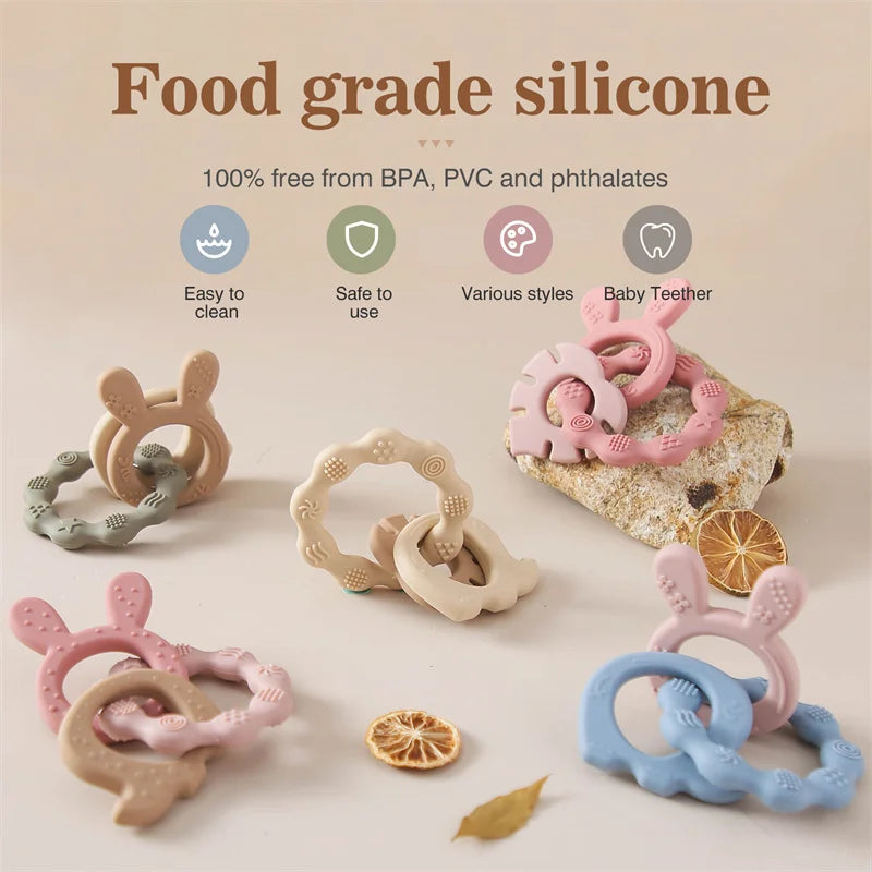 Let's Make 1PC Silicone Teether Baby Rudder Shape Wooden Teether Ring Kid Gift BPA Free Silicone Children Goods Kid Teething Toy